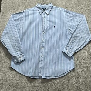 Polo Ralph Lauren Shirt Men's 18 36/37 Blue Black Stripe Button Down Classic Fit